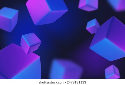 Abstract poster, brochure, flyer design background with blue and purple bright cubes
