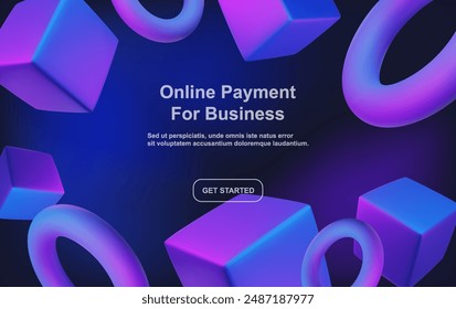 Abstract poster, brochure, flyer design background with blue and purple cubes and toruses