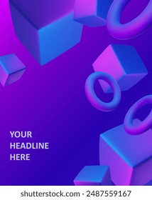 Abstract poster, brochure, flyer design background with blue and purple cubes and toruses