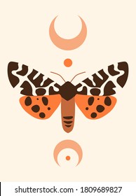 Abstract poster with butterfly.  Contemporary  composition. Boho wall decor. Mid century art print.