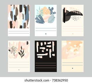 Abstract poster or cards collection. Hand drawn textures .Vector. Birthday, anniversary,  invitations, covers, flyers, banners, presentations, books, notebooks.
