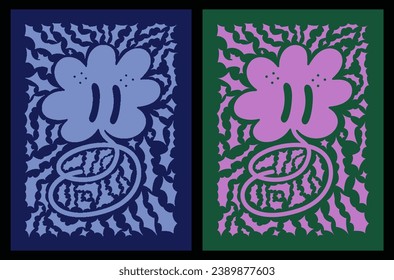 Abstract poster with cartoon flower in Y2K style