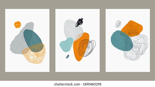 Abstract poster collection. Set of contemporary art print templates.  Set of creative hand painted illustration for wall decoration, postcard or brochure design. Vector