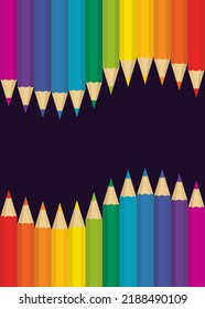 Abstract poster with colored pencils. Creative template in flat style.