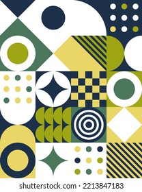 Abstract Poster. Colorful Background With Green Geometric Shapes On White Background. Wall Decor. Bauhaus Print.