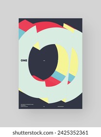 Abstract poster, colorful design. Vertical A4 format. Refraction and distorted 3d letter. Chopped, cut, glitch, broken type composition.