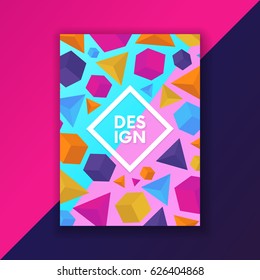 Abstract poster with colorful elements geometric shapes and text frame.