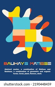 Abstract poster in a combination of bauhaus and matisse. Vector retro template, poster, brochure, cover, flyer. Modern unusual creative art. Geometric and organic shapes, bright minimalistic elements.