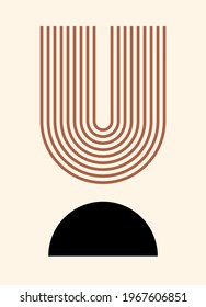 Abstract poster. Contemporary  geometric composition. Boho wall decor. Mid century art print.