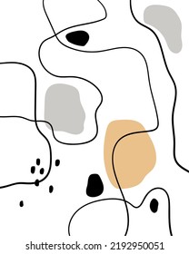 Afiche abstracto. Composiciones vectoriales contemporáneas con líneas y puntos. Impresión artística minimalista.