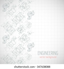 Abstract poster, cover, banner, background with technical drawing of parts. Notebook sheet. Vector illustration