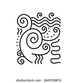 Afiche abstracto y diseño de portada, gráficos. Olas estilizadas a mano, conchas. Patrón mínimo monocromo Ilustración vectorial