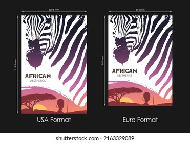 Abstract poster or cover template with African Zebra, Africa