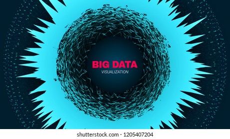 Abstract Poster with Depth of Field. Bid Data Stream Visualization. Futuristic Fractal with Light Concept. Wave Technology Banner for Business Web Presentation. Effect of Depth of Round Virtual Tunnel