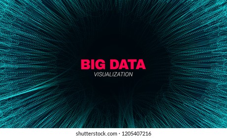 Abstract Poster with Depth of Field. Bid Data Stream Visualization. Futuristic Fractal with Light Concept. Wave Technology Banner for Business Web Presentation. Effect of Depth of Round Virtual Tunnel