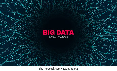 Abstract Poster with Depth of Field. Bid Data Stream Visualization. Futuristic Fractal with Light Concept. Wave Technology Banner for Business Web Presentation. Effect of Depth of Round Virtual Tunnel