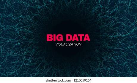 Abstract Poster with Depth of Field. Bid Data Stream Visualization. Futuristic Fractal with Light Concept. Wave Technology Banner for Business Web Presentation. Effect of Depth of Round Virtual Tunnel
