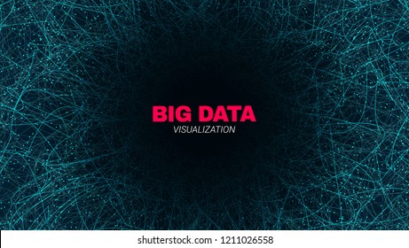 Abstract Poster with Depth of Field. Bid Data Stream Visualization. Futuristic Fractal with Light Concept. Wave Technology Banner for Business Web Presentation. Effect of Depth of Round Virtual Tunnel