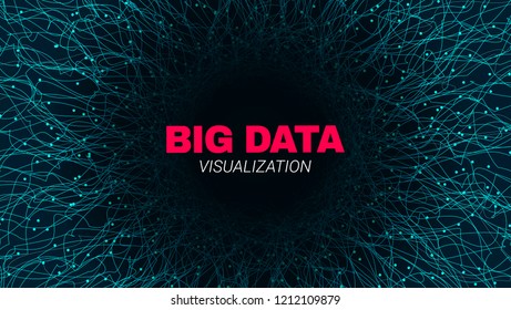 Abstract Poster with Depth of Field. Bid Data Stream Visualization. Futuristic Fractal with Light Concept. Wave Technology Banner for Business Web Presentation. Effect of Depth of Round Virtual Tunnel