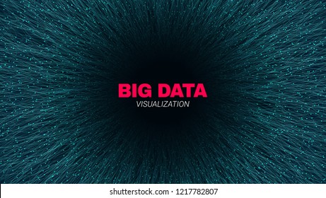 Abstract Poster with Depth of Field. Bid Data Stream Visualization. Futuristic Fractal with Light Concept. Wave Technology Banner for Business Web Presentation. Effect of Depth of Round Virtual Tunnel