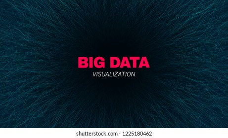Abstract Poster with Depth of Field. Bid Data Stream Visualization. Futuristic Fractal with Light Concept. Wave Technology Banner for Business Web Presentation. Effect of Depth of Round Virtual Tunnel