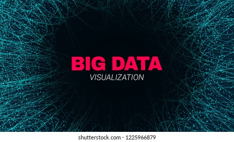 Abstract Poster with Depth of Field. Bid Data Stream Visualization. Futuristic Fractal with Light Concept. Wave Technology Banner for Business Web Presentation. Effect of Depth of Round Virtual Tunnel