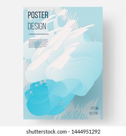 Abstract poster design. Blue white liquid shape. Futuristic graphic element and line. Eps10 vector.