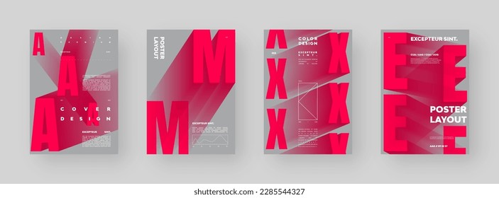 Abstract Poster Design collection. Vertical A4 format. Modern placard set. Strict and discreet brochure. Red letter, 3D type composition.	