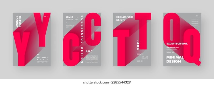 Abstract Poster Design collection. Vertical A4 format. Modern placard set. Strict and discreet brochure. Red letter, 3D type composition.	