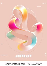 Abstract poster design with color liquid geometric shapes. 3D iridescent twisted line. Vector template for placards, web , flyers and banner.