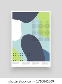 Abstract poster design. Colorful fluid spots and geometric shapes. Decorative backdrop. Minimal texture, decor elements and shapes. Eps10 vector illustration.