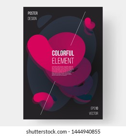 Abstract poster design. Colorful, red, dark gray liquid shape. Futuristic graphic element, stain and line. Eps10 vector.