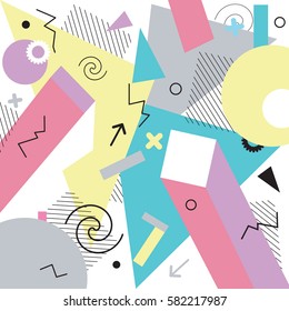 Abstract poster design, cover, card. Stylish geometric texture. Retro, Memphis style. Modern flat illustrations.