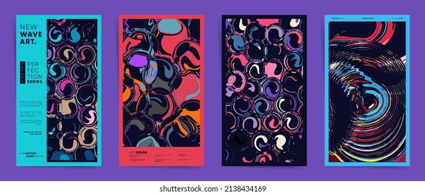 Abstract poster design with inked bubble shape creative artwork. Vector bold red and black cover template for social media stories, posts, banners and vertical posters.	