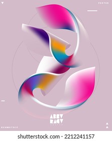 Abstract poster design with liquid geometric shapes. 3D iridescent twisted line. Vector template for placards, web , flyers and banner.