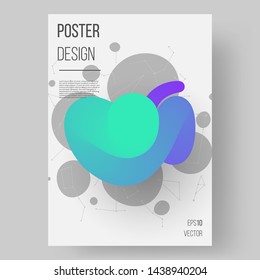 Abstract poster design. Modern liquid form and simple gray constellation. Green violet gradient. Dynamic shapes. Eps10 vector.