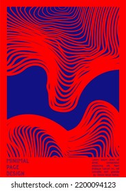 Abstract Poster Design with Optical Illusion Effect. Minimal Psychedelic Cover Page Collection. Bright Wave Lines Background. Fluid Stripes Art. Swiss Design. Vector Illustration for Banner. 