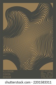 Abstract Poster Design with Optical Illusion Effect. Modern Psychedelic Cover Page Collection. Brown Wave Lines Background. Fluid Stripes Art. Swiss Design. Vector Illustration for Presentation