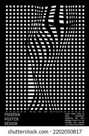 Abstract Poster Design with Optical Illusion Effect. Minimal Psychedelic Cover Page Collection. Monochrome Wave Lines Background. Fluid Stripes Art. Swiss Design. Vector Illustration for Flyer.