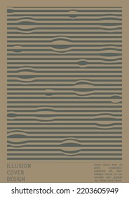 Abstract Poster Design with Optical Illusion Effect. Modern Psychedelic Cover Page Collection. Brown Wave Lines Background. Fluid Stripes Art. Swiss Design. Vector Illustration for Placard,
