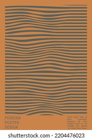 Abstract Poster Design with Optical Illusion Effect. Modern Psychedelic Cover Page Collection. Brown Wave Lines Background. Fluid Stripes Art. Swiss Design. Vector Illustration for Banner. 
