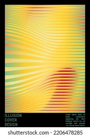 Abstract Poster Design with Optical Illusion Effect. Minimal Psychedelic Cover Page Collection. Gradint Wave Lines Background. Fluid Stripes Art. Swiss Design. Vector Illustration for Report.