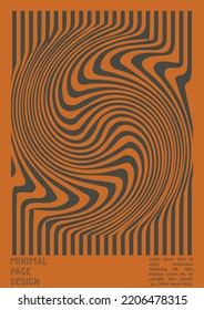 Abstract Poster Design with Optical Illusion Effect. Minimal Psychedelic Cover Page Collection. Grey Wave Lines Background. Fluid Stripes Art. Swiss Design. Vector Illustration for Booklet. 