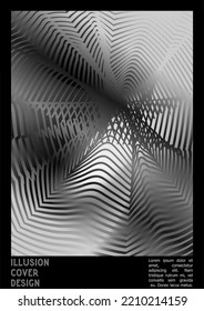 Abstract Poster Design with Optical Illusion Effect. Modern Psychedelic Cover Page Collection. Monochrome Wave Lines Background. Fluid Stripes Art. Swiss Design. Vector Illustration for Magazine.