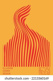 Abstract Poster Design with Optical Illusion Effect. Modern Psychedelic Cover Page Collection. Monochrome Wave Lines Background. Fluid Stripes Art. Swiss Design. Vector Illustration for Booklet. 