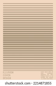 Abstract Poster Design with Optical Illusion Effect. Modern Psychedelic Cover Page Collection. Brown Wave Lines Background. Fluid Stripes Art. Swiss Design. Vector Illustration for Banner. 