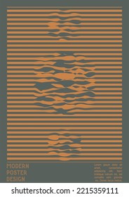 Abstract Poster Design with Optical Illusion Effect. Minimal Psychedelic Cover Page Collection. Grey Wave Lines Background. Fluid Stripes Art. Swiss Design. Vector Illustration for Presentation