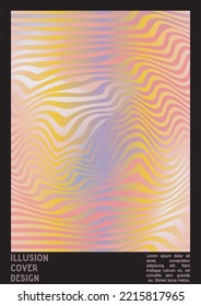 Abstract Poster Design with Optical Illusion Effect. Minimal Psychedelic Cover Page Collection. Neon Wave Lines Background. Fluid Stripes Art. Swiss Design. Vector Illustration for Report.