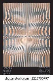 Abstract Poster Design with Optical Illusion Effect. Minimal Psychedelic Cover Page Collection. Brown Wave Lines Background. Fluid Stripes Art. Swiss Design. Vector Illustration for Report.