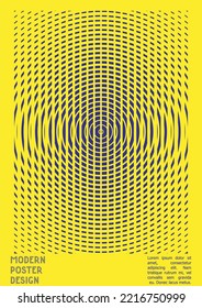 Abstract Poster Design with Optical Illusion Effect. Minimal Psychedelic Cover Page Collection. Monochrome Wave Lines Background. Fluid Stripes Art. Swiss Design. Vector Illustration for Banner. 